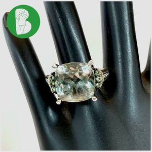 STERLING SILVER WITH 14K GOLD ACCENTS PRASIOLITE CUSHION CUT RING (7)